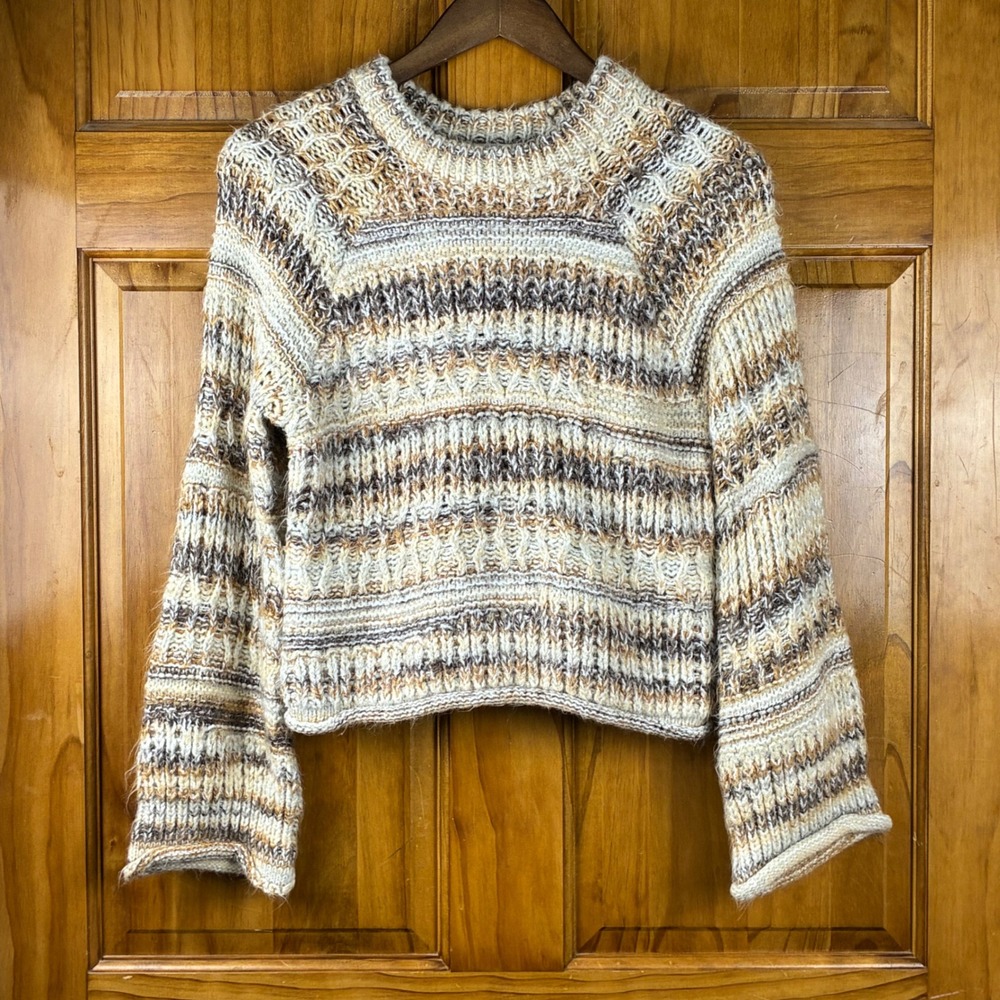 Universal Thread Brown Multi Striped Chunky Knit Sweater Womens S Crew Neck